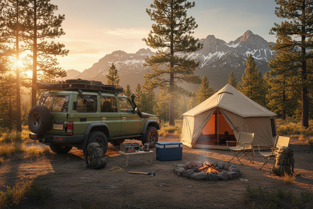 Outdoor camping with vehicle and accessories 