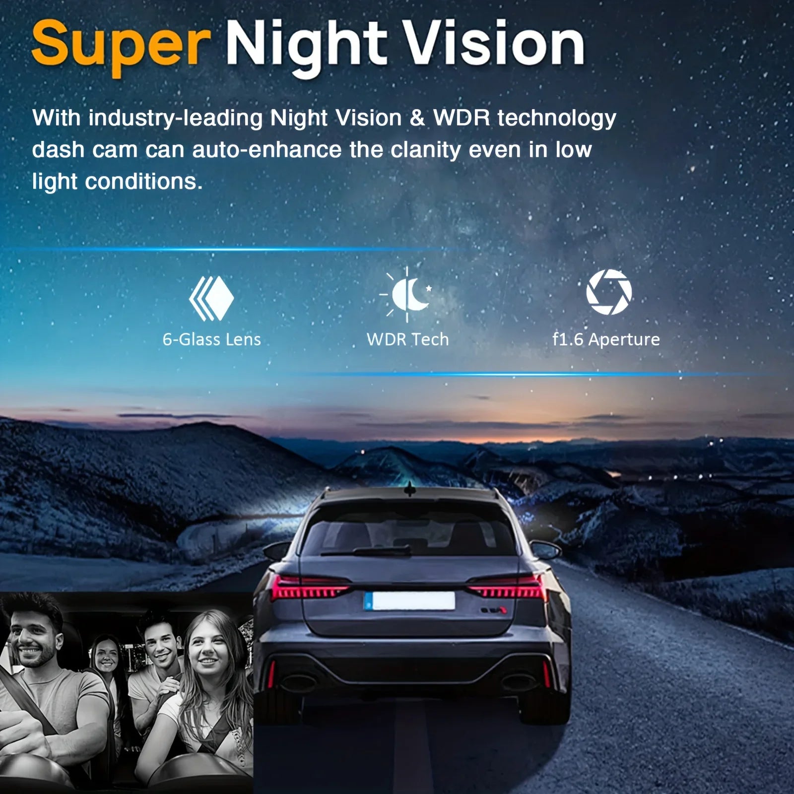NNEOBA 1080P WiFi Dual Dash Cam Front Interior Car Camera Black