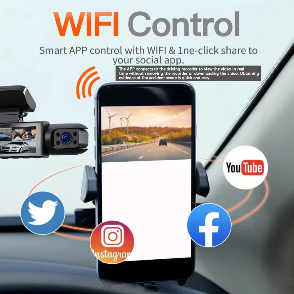NNEOBA 1080P WiFi Dual Dash Cam Front Interior Car Camera Black